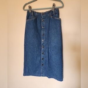 Vintage Bill Blass Blue Button-Front Denim Midi Skirt
